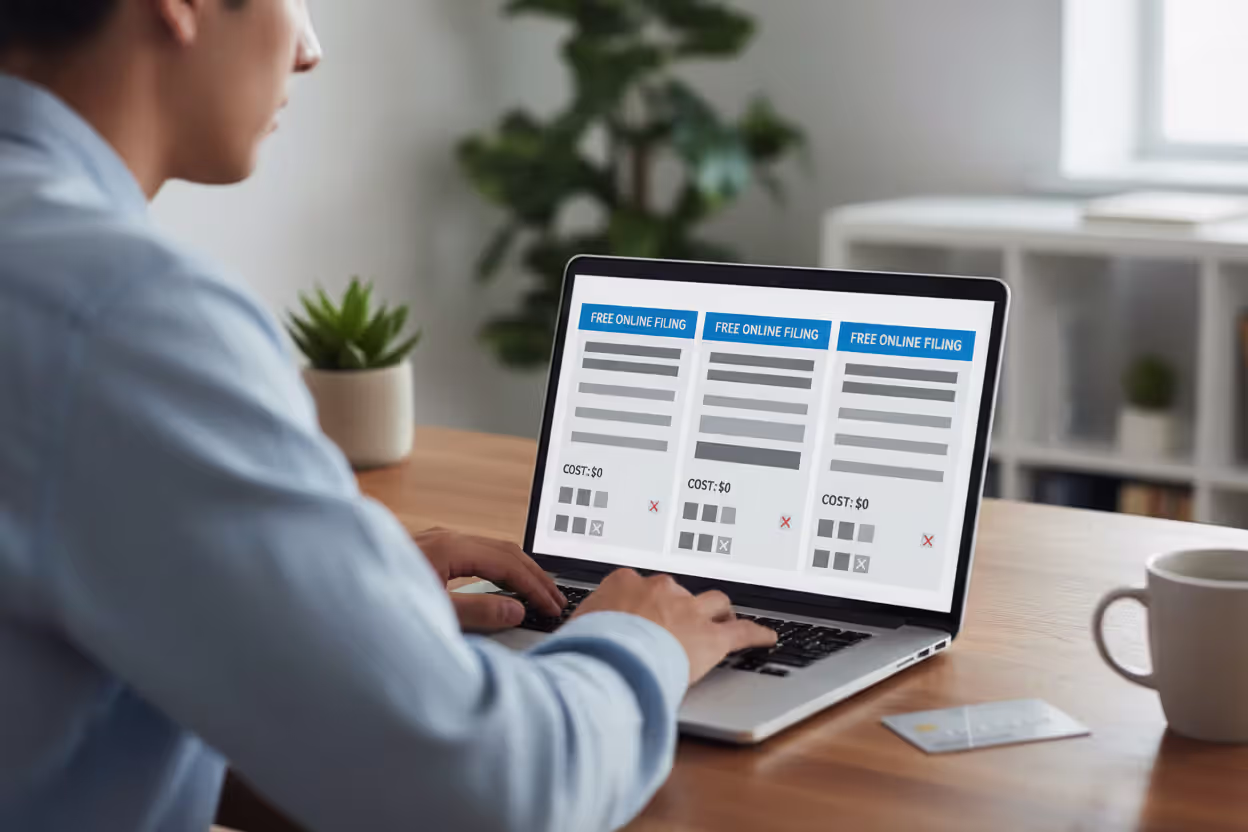 User comparing free online tax amendment platforms on a laptop