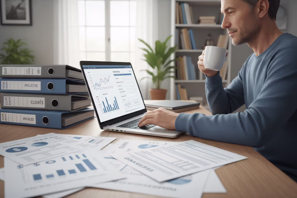 Freelancer organizing income records and tax papers