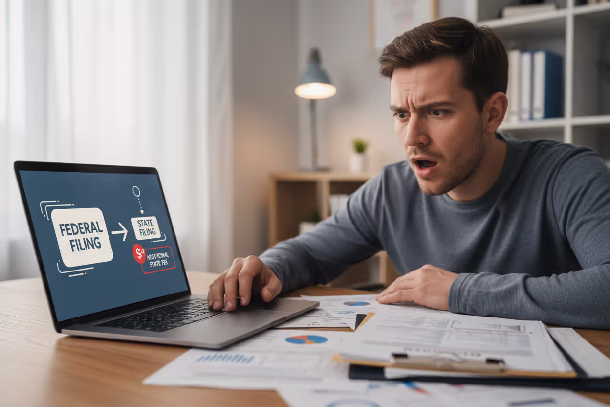 Tax filer reacting to an unexpected extra fee during online filing