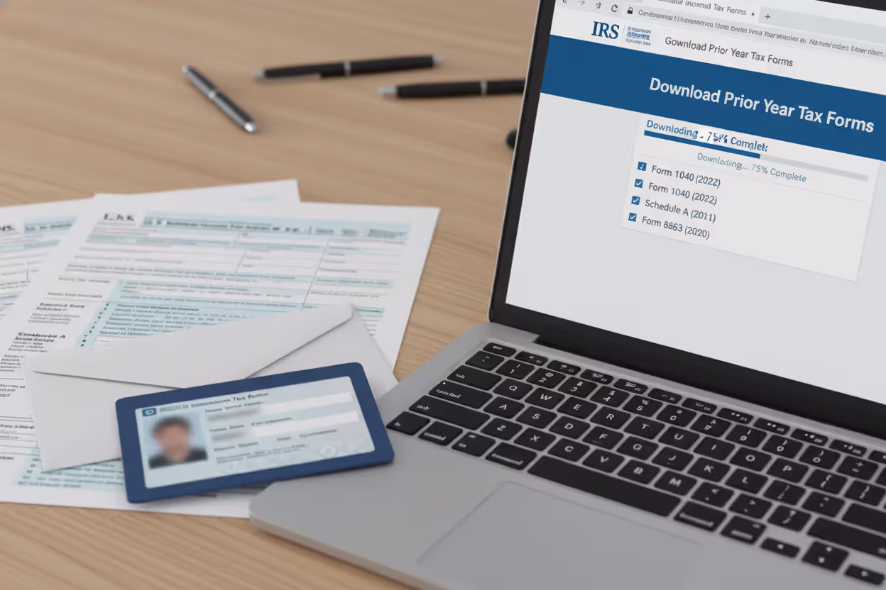 Downloading prior-year tax forms from an official website