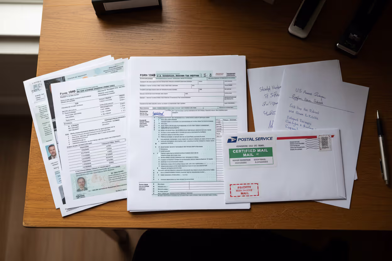 Mailed paper tax return with certified mail receipt