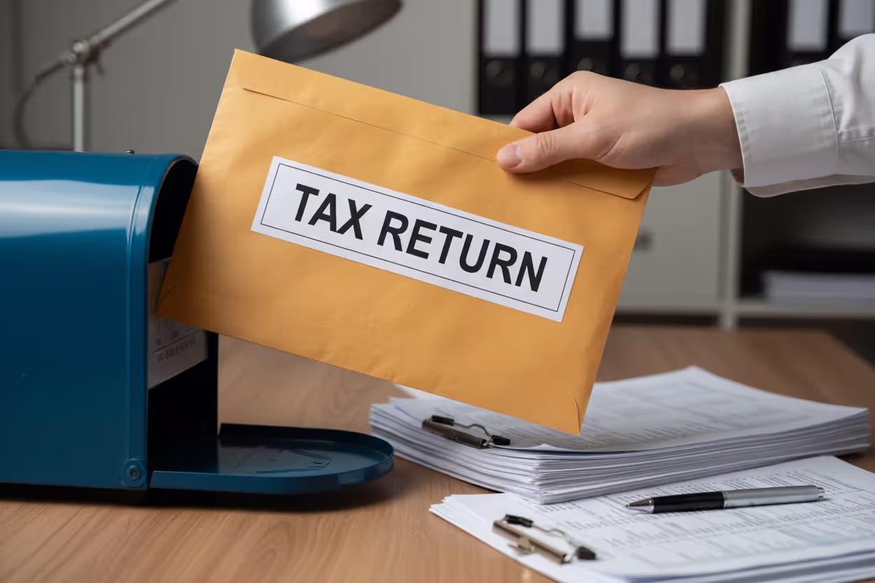 Paper tax return being mailed in an envelope