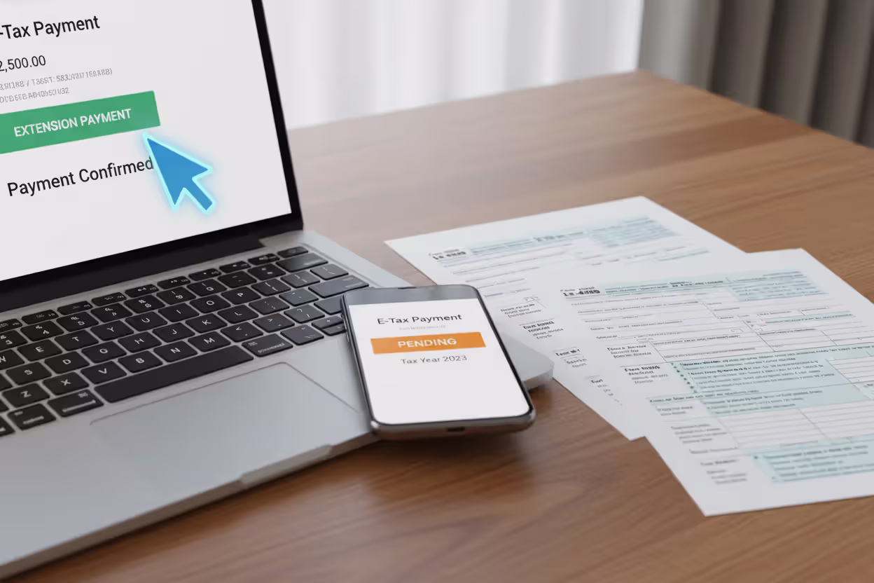 Electronic tax extension payment on phone and laptop