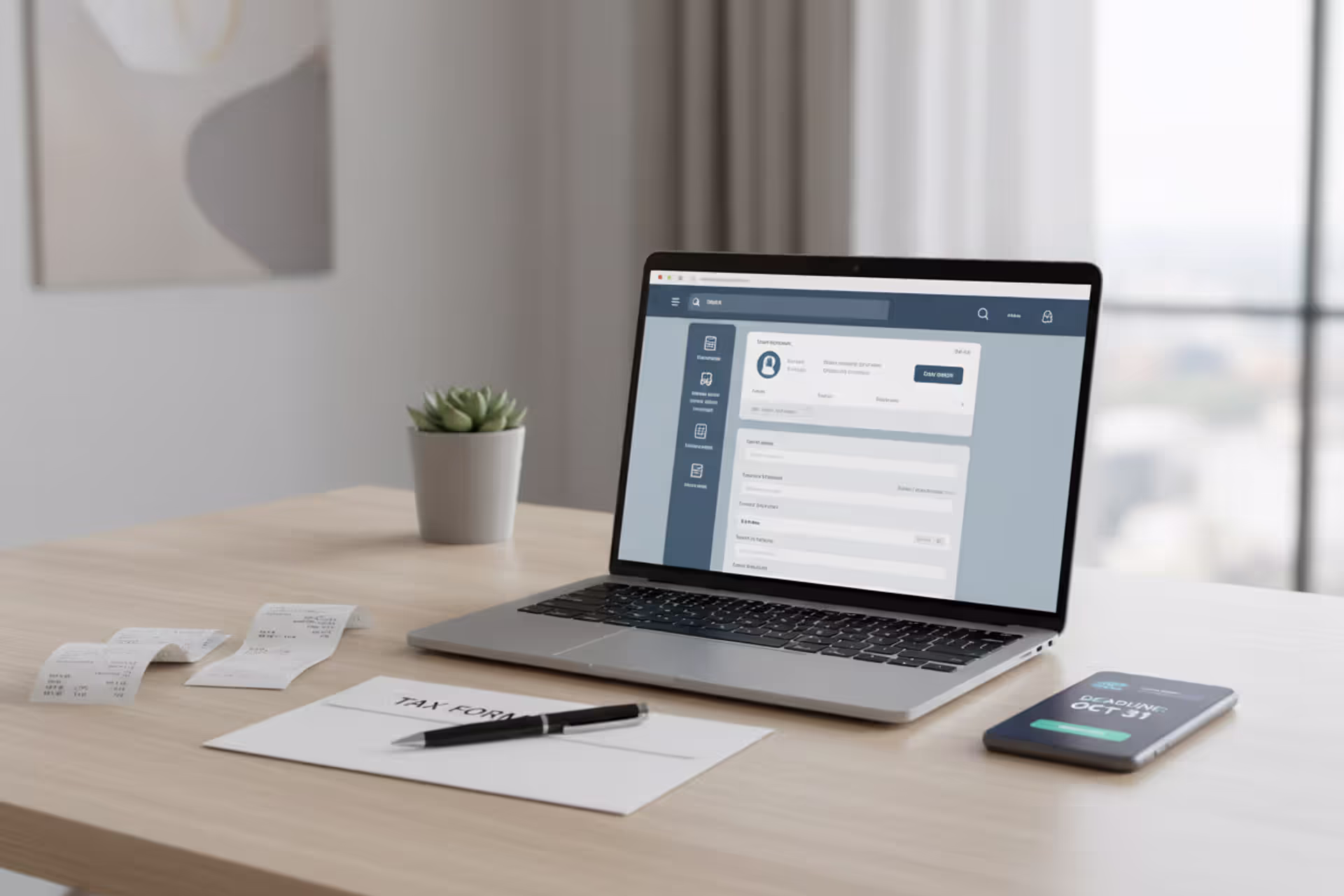 Person preparing a tax filing extension at a desk with documents and laptop