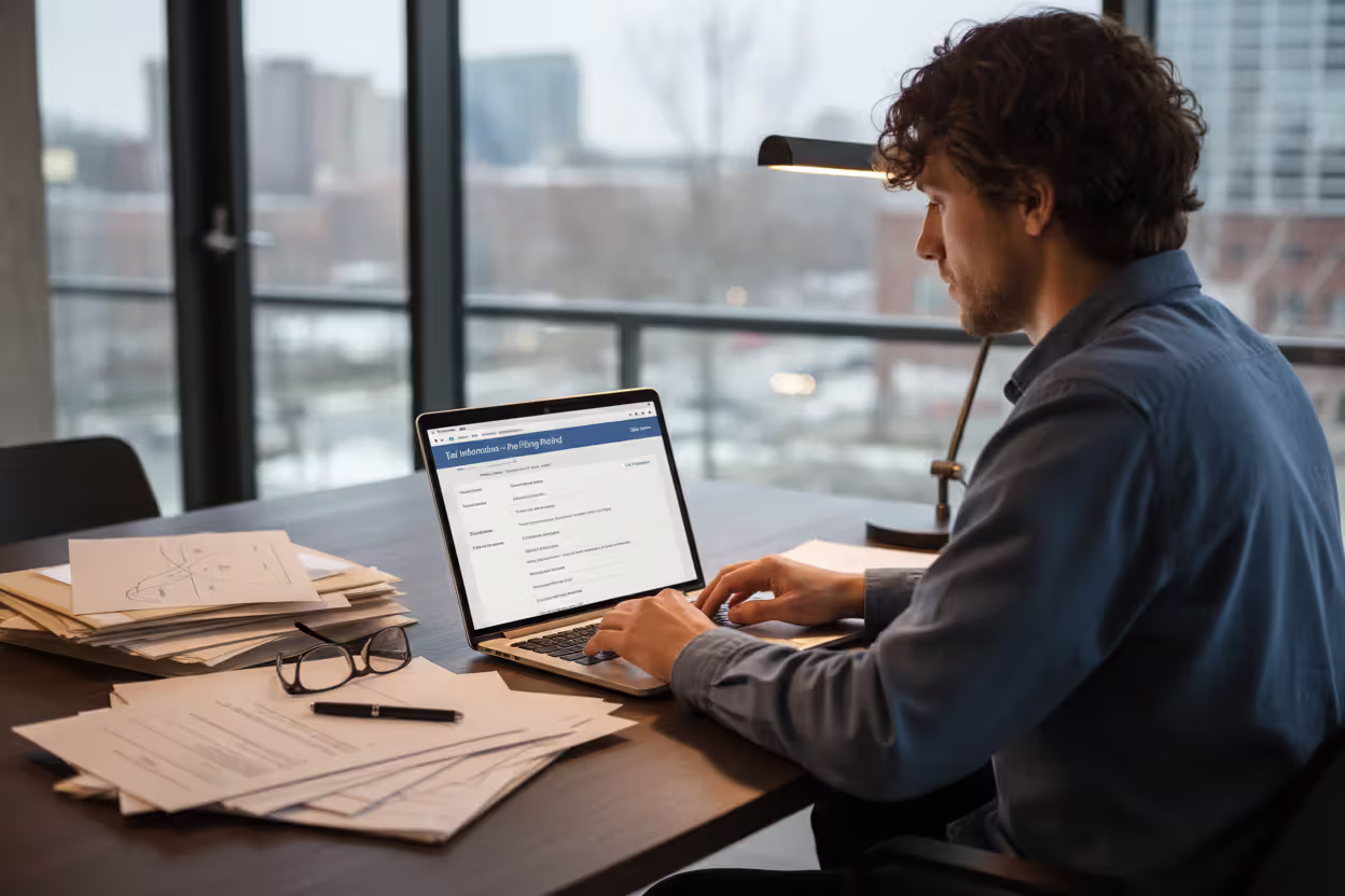 Preparing a tax return on a laptop before filing opens
