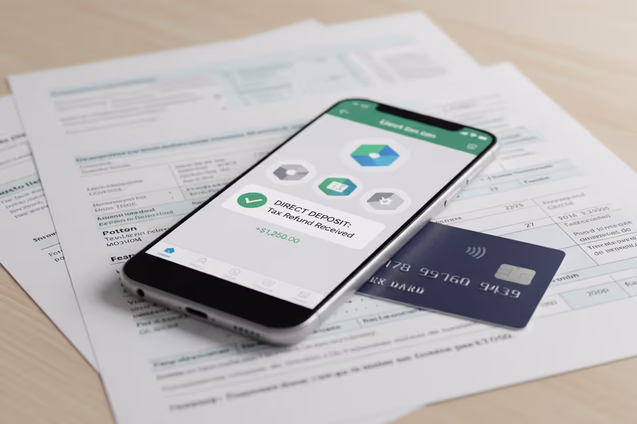 Tax refund received by direct deposit on a smartphone