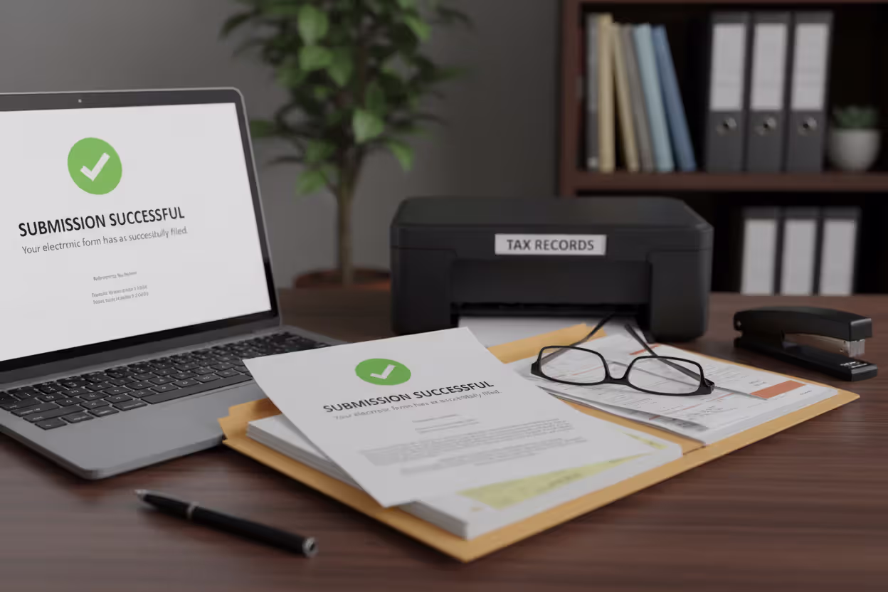 Successful electronic W-2 submission confirmation on a computer screen