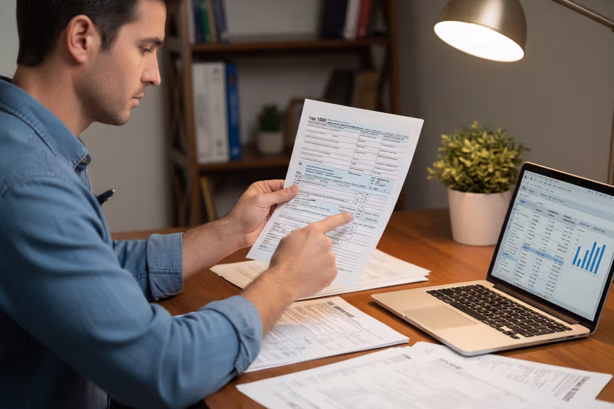 Taxpayer reviewing Form 1040 and W-2 before filing