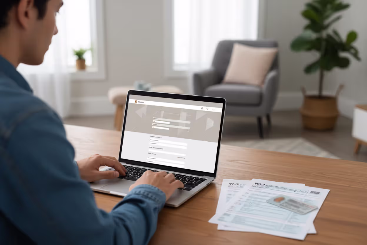 Person filing taxes online using a laptop at home