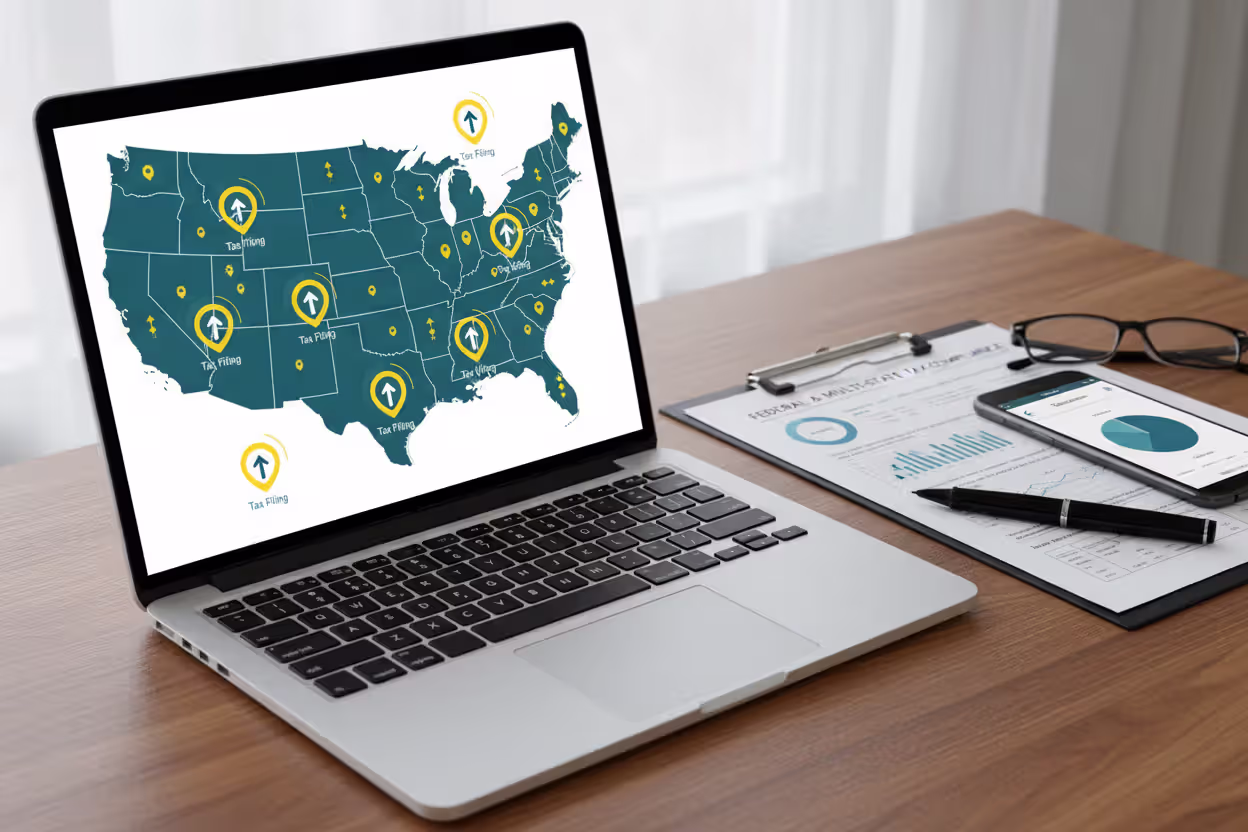 Multi-state tax filing concept on a laptop screen