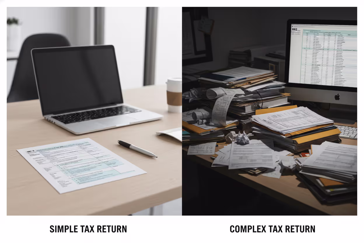 Side-by-side comparison of simple and complex tax filing scenarios
