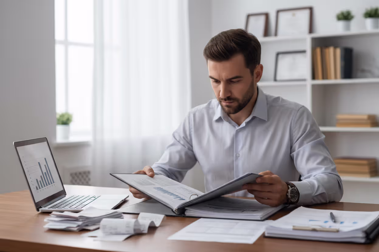 Business owner reviewing records for a tax audit