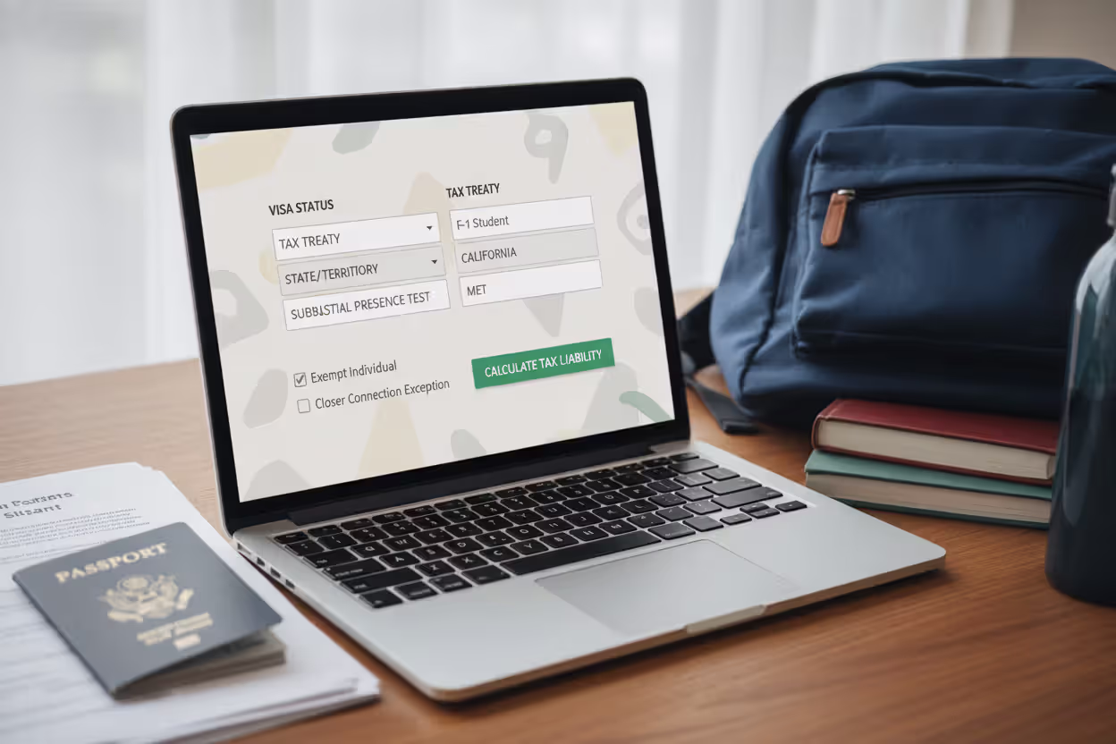 Tax software interface for nonresident alien tax filing