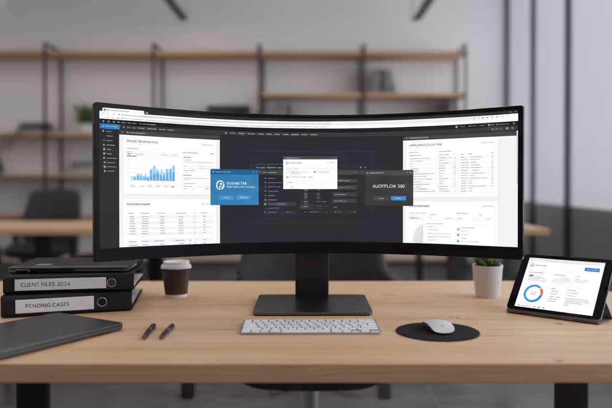 Tax professional comparing multiple software platforms at a workstation