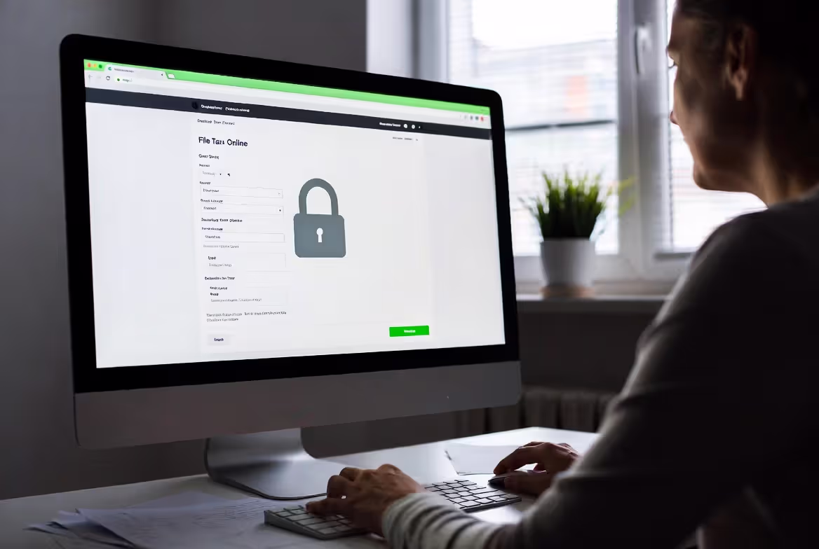 User entering tax information into secure online filing software