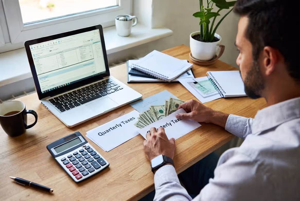 Self-employed worker setting aside money for quarterly taxes